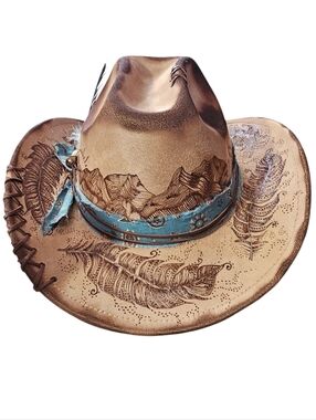 New - Custom Hand Burned Cowboy Hat